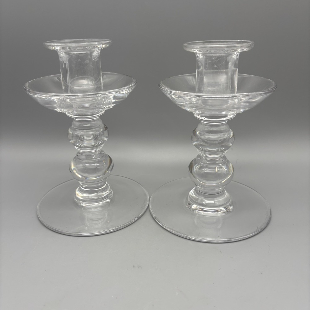 Val‎ St Lambert (2) Crystal Candlestick Holders Signed 7" Tall Set Of 2